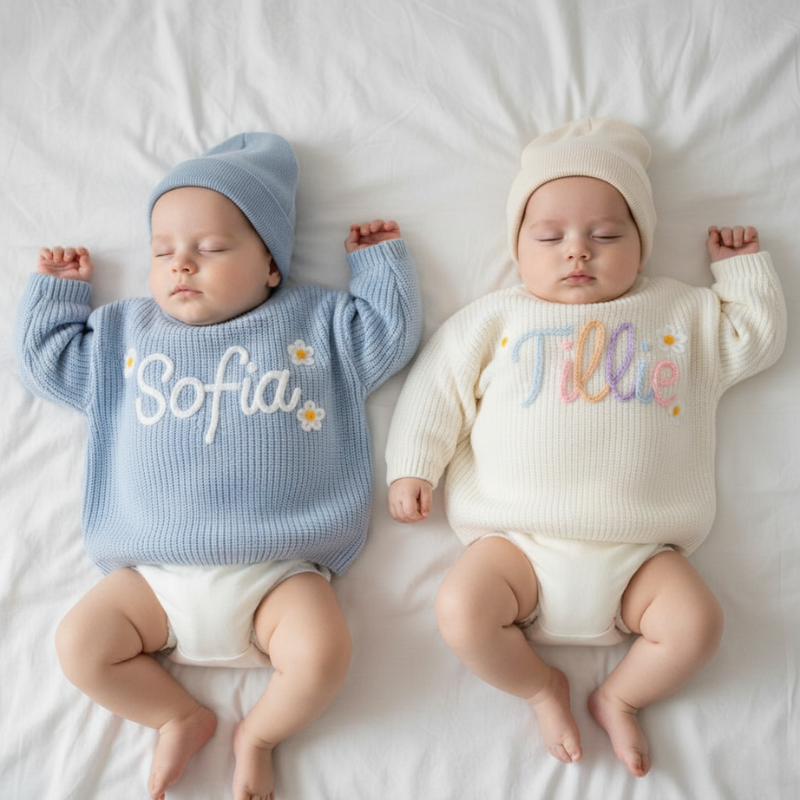 Hand-Embroidered Baby Name Sweater