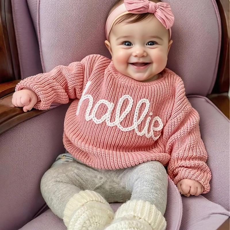 Hand-Embroidered Baby Name Sweater