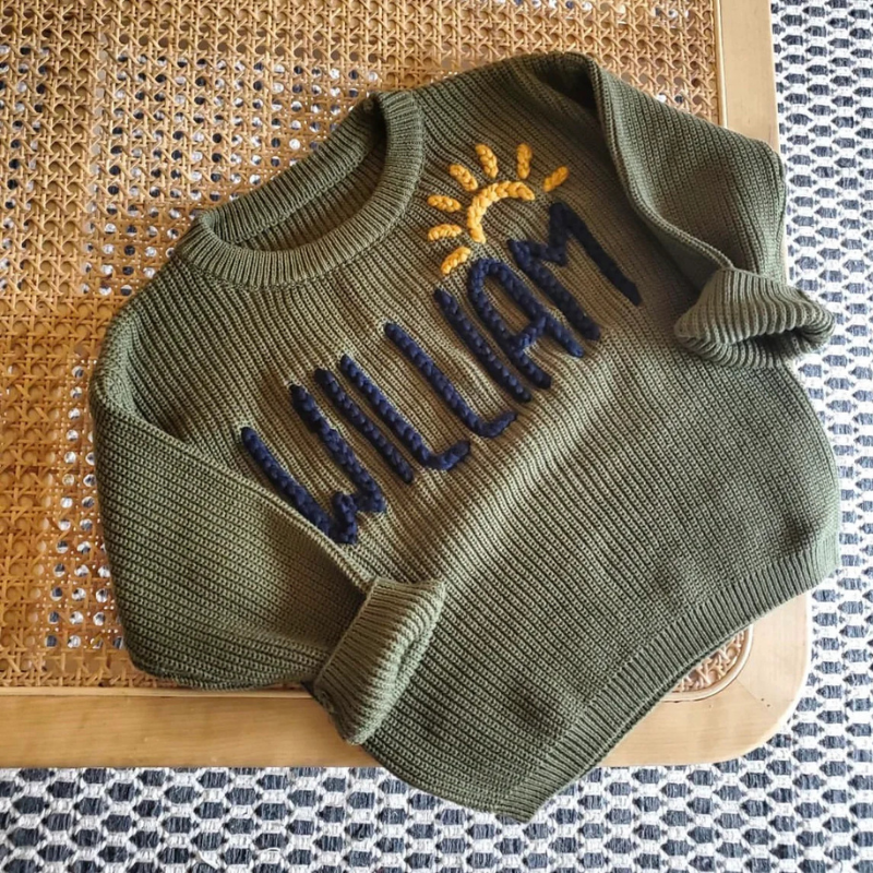 Hand-Embroidered Baby Name Sweater