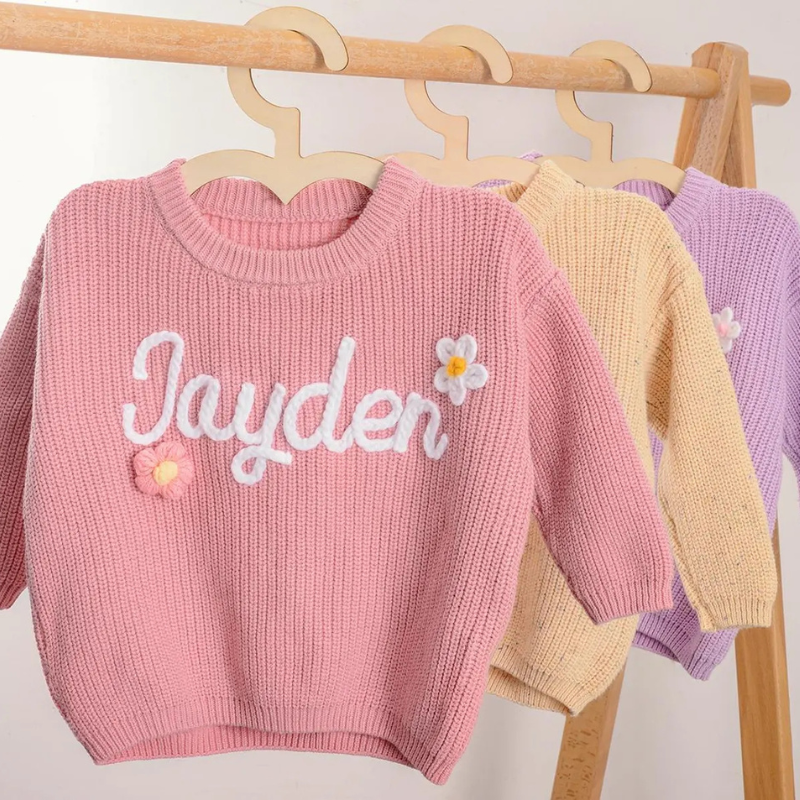 Hand-Embroidered Baby Name Sweater