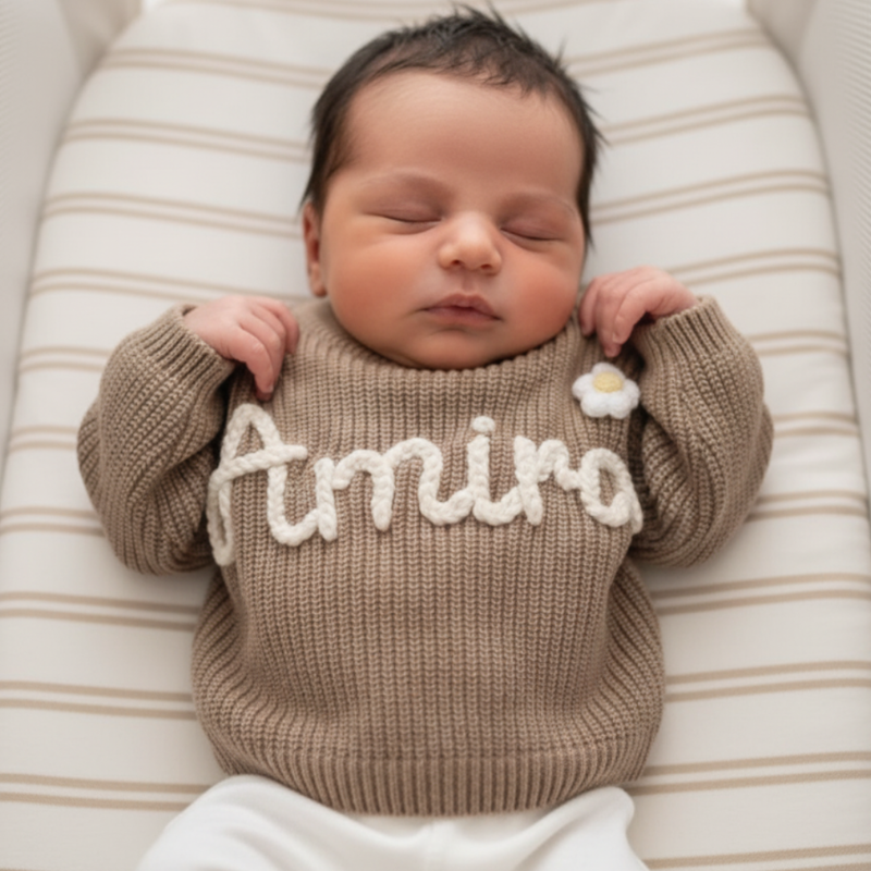 Hand-Embroidered Baby Name Sweater