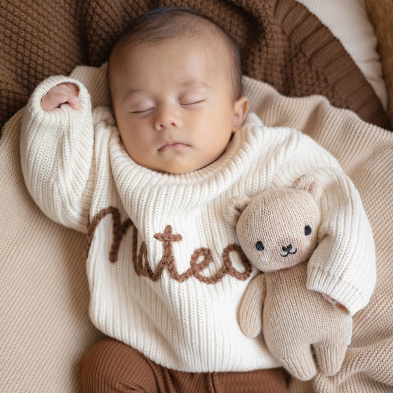 Hand-Embroidered Baby Name Sweater