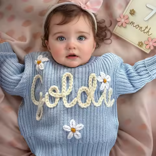 Hand-Embroidered Baby Name Sweater