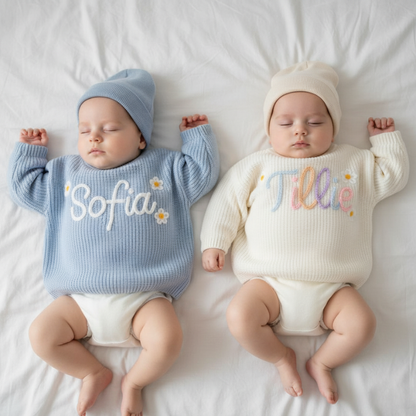 Hand-Embroidered Baby Name Sweater