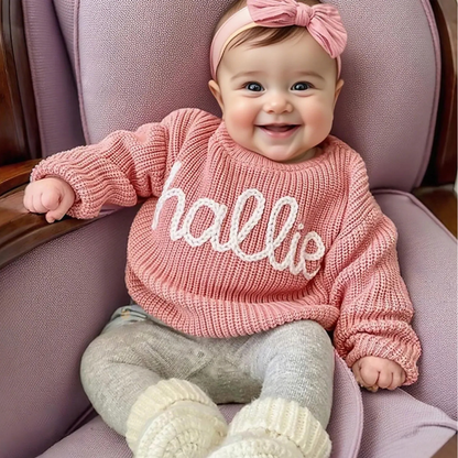 Hand-Embroidered Baby Name Sweater